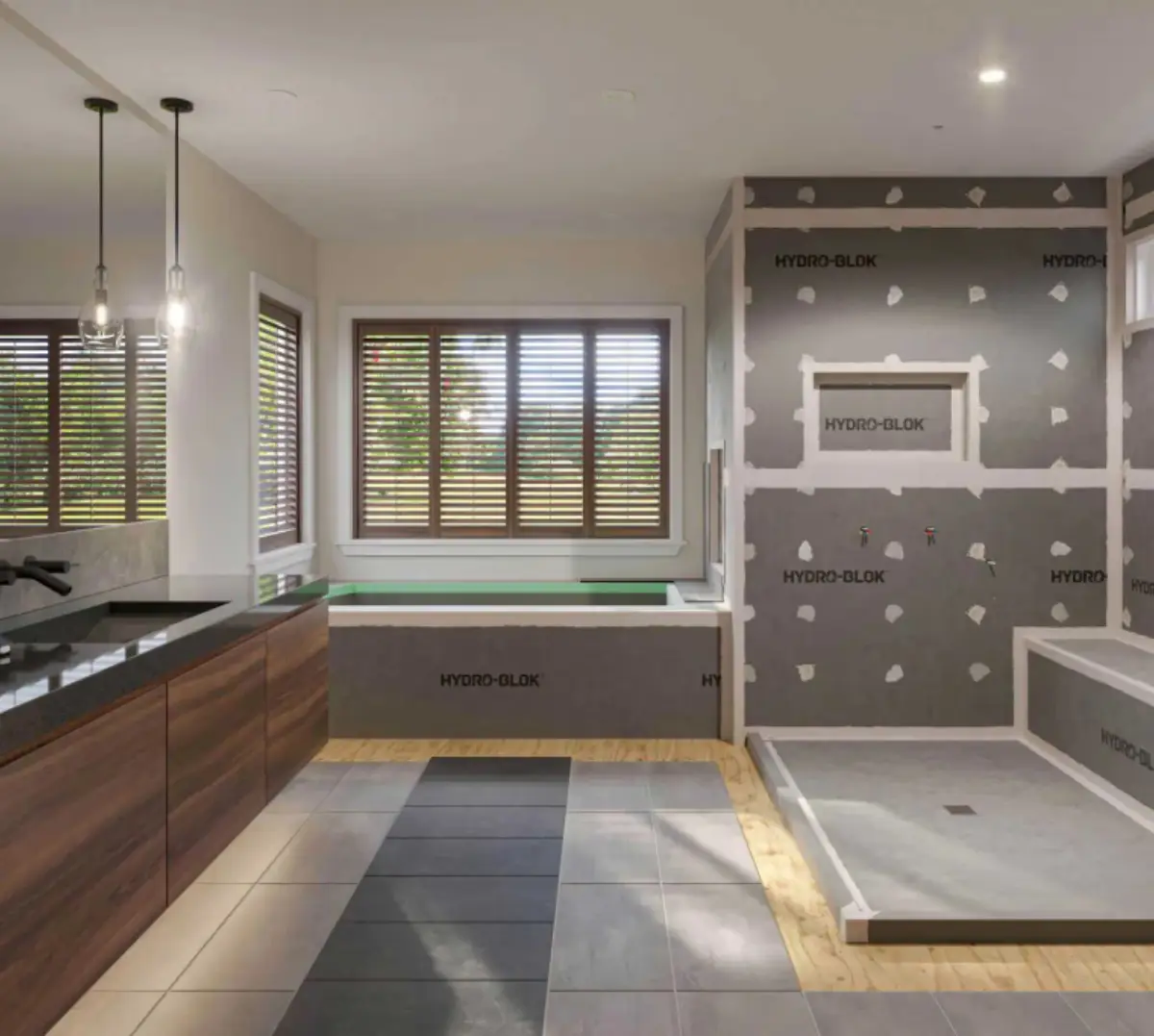 Hydroblok panels in a bathroom design